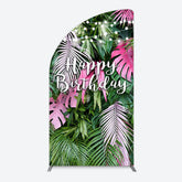 Lofaris Tribal Green Pink Monstera Birthday Half Moon Arch Backdrop